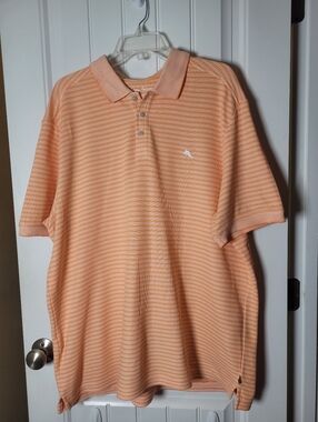 Men's Tommy Bahama Peach Striped Polo Shirt.  Size XXL